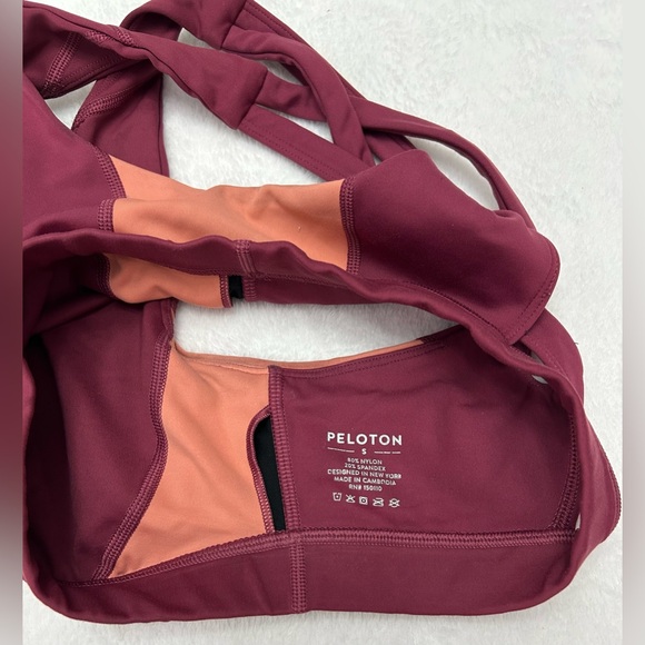 Peloton Small Colorblock Performance Sports Bra Maroon Peach Criss Cross Back - Picture 6 of 7